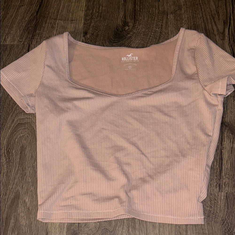 Hollister Light Pink Ribbed Short Sleeve Top